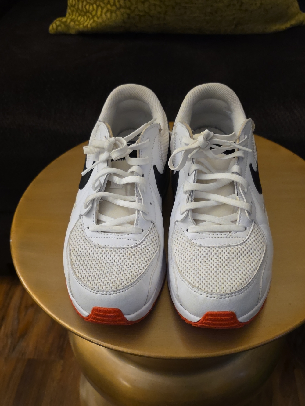 Nike Air Max Excee White Sneakers with Black Swoosh and Orange Accent